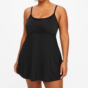 Swimsuits For All Black Swim Dress Studded Bodice Plus Size‎ 14 Women's Large